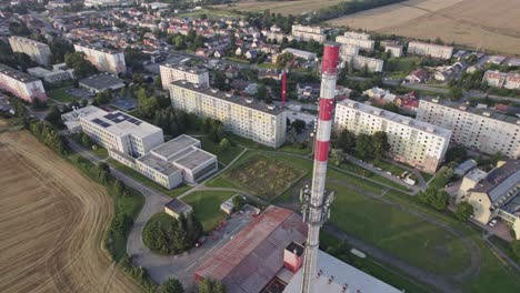Elevated-view-of-exhaust-tower-and-Felberova-Elementary-school-in-the-background,-in-the-international-town-of-Svitavy,-Czech-Republic