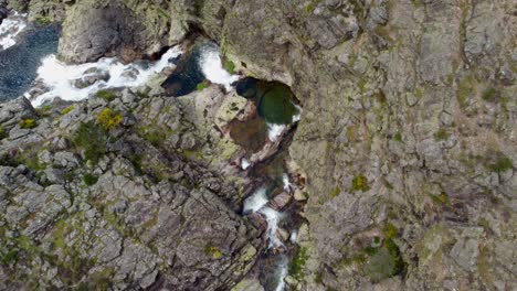 Aerial-Birdseye-View-of-Cascata-De-Fisgas-Do-Ermelo---Beautiful-cascading-waterfalls-in-the-Parque-Natural-do-Alvao---Portugal