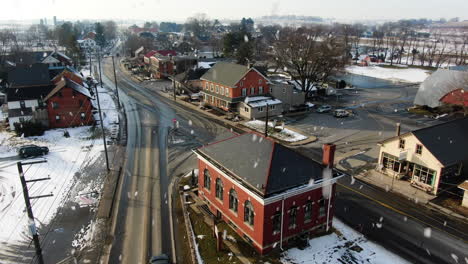 Antena-Histórico-Municipio-De-Pensilvania-Durante-La-Tormenta-De-Nieve