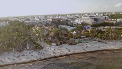 AERIAL---The-beautiful-sandy-beaches-of-Cancun,-Mexico,-forward-tilt-down