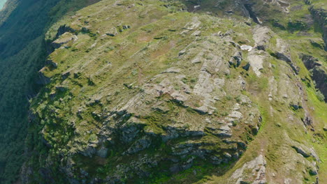 Rocky-mountain-peak-in-Olden,-Norway--Aerial