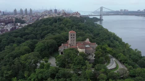 Settling-counterclockwise-orbit-of-The-Cloisters-Museum-in-Upper-Manhattan-on-the-bank-of-the-Hudson-River