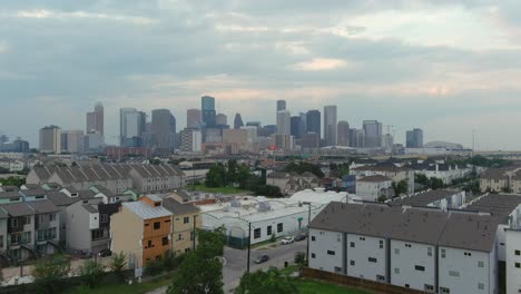 Aerial-of-downtown-Houston-skyline-and-surrounding-landscape