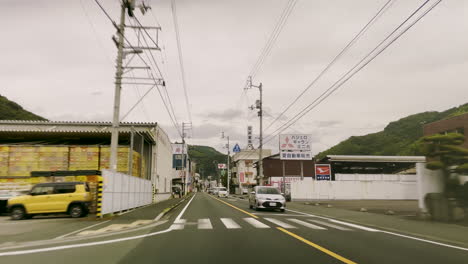 POV-Driving-Shot-In-Town-On-The-Japanese-Island-Of-Shikoku