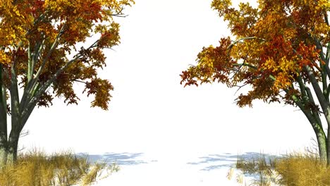 Trockener-Gelber-Blattbaum,-Der-Sich-Im-Wind-Auf-Weißem-Hintergrund-Mit-Alpha-Matte-Bewegt