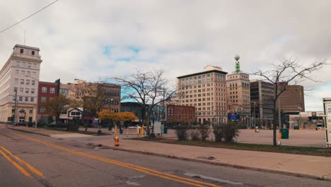 Flint,-Michigan-downtown-buildings-gimbal-shot-walking-on-the-street