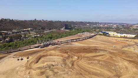 Aerial-view-of-new-stadium-construction-site-in-San-Diego,-Mission-Valley