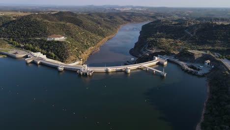 Alqueva-dam-and-surrounding-landscape,-Portugal