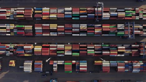 Aerial-Vertical-Shot-Of-Colorful-Intermodal-Shipping-Containers-In-An-Industrial-Port