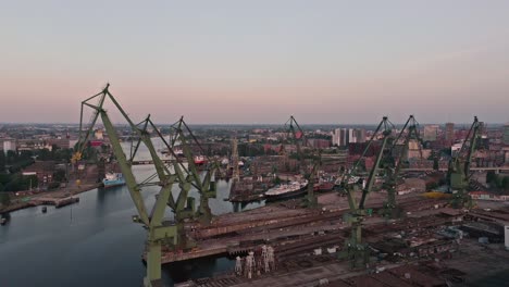 Industrial-Area-In-Gdynia---Harbor-Cranes-At-Shipyard-In-Gdynia,-Poland