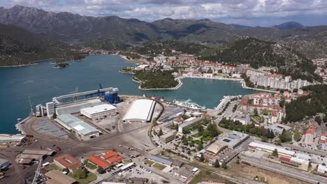 Aerial-View-Of-Port-In-Ploce,-Croatia-At-Daytime---drone-shot