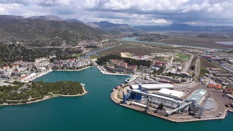 Ploce-Harbour-in-Ploce,-Croatia-On-A-Beautiful-Day-Of-Summer---aerial-drone-shot