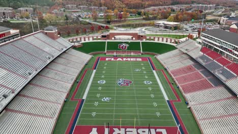 Aerial-of-Liberty-University-football-field,-home-of-Flames-athletics