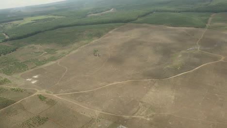 Luftaufnahme-Fliegen-über-Ländliche-Unbebaute-Afrikanische-Savanne-Grünland-Landschaft-Dolly-Links