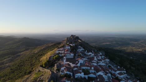 A-drone-flies-over-the-town-outside-of-Marvão-Castle