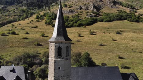 Aerial:-old-shrine-bell-tower-in-the-Pyrenees