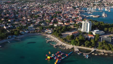Adriatic-Town-Of-Vodice-View,-Tourist-Destination-In-Dalmatia,-Croatia---aerial-drone-shot