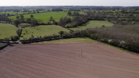 Warwickshire-Frühlingssaison-Ackerland-Luftlandschaft-Landwirtschaft-Uk