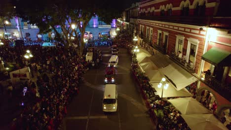 Footage-of-allegorical-cars-in-a-traditional-parade-in-Mexico
