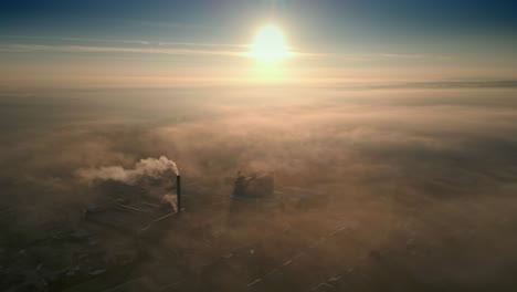 Aerial-view-of-foggy-city-suburb