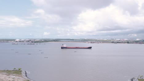 Victoria-Island,-Lagos,-Nigeria--December-20-2022:-Cargo-ship-in-the-commodore-channel