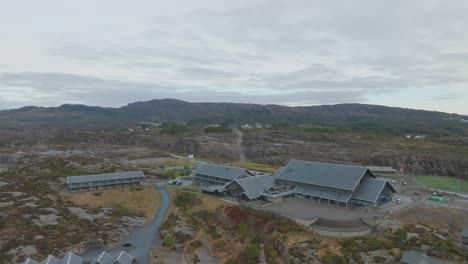 Panorama-hotel-and-resort-in-southern-Sotra-outside-Bergen-Norway---Aerial-showing-hotel-exterior-and-seafront