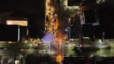 Downtown-Center-mall-illuminated-at-night-in-Santo-Domingo-city,-Dominican-Republic