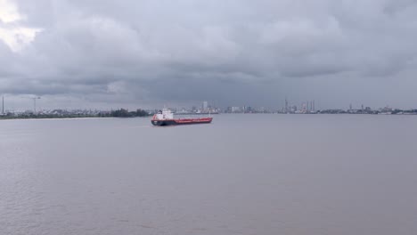 Victoria-Island,-Lagos,-Nigeria--December-20-2022:-Cargo-ship-in-the-commodore-channel