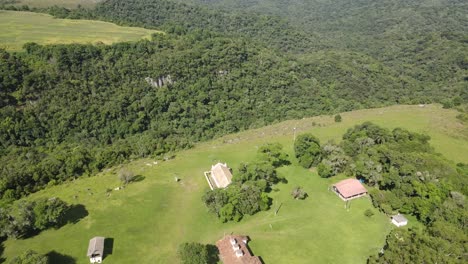 Aerial-view-of-the-"Capela-Nossa-Senhora-das-Pedras"-religious-tourist-park-located-in-the-city-of-Palmeira,-Paraná,-Brazil