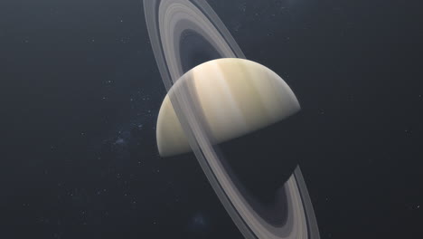 Planet-Saturn-Mit-Ringen,-Die-Sich-Mit-Dunstiger-Sonneneruption-Und-Milchstraßenhintergrund-Drehen---3d-animation-4k