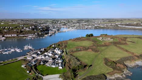 The-view-from-above-over-wider-area-horseshoe-turn-of-the-river-Bandon-coming-to-Kinsale-town-and-creating-peninsula-with-an-old-James-Fort
