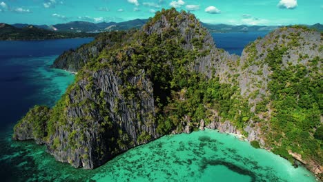 4k-Aerial-Drone-View-of-Jagged-Karst-Cliffs-in-Palawan,-Philippines