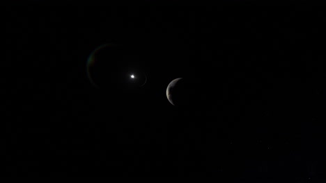 Planet-Pluto-Mit-Weit-Entfernter-Sonneneruption-Und-Weltraumsternen-Milchstraßenhintergrund---3d-cgi-animation