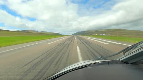 Pilot-POV-Speeding-Down-the-Runway-and-Takeoff-From-Faroe-Islands