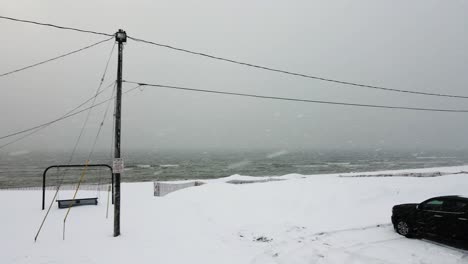 Pere-Marquette-beach-covered-in-heavy,-thick-lake-effect-snow