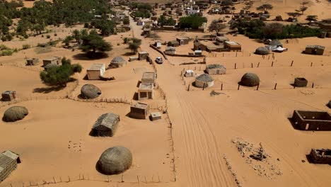 Terjit-Oasis-Village-in-Sahara-Desert-of-Mauritania,-Aerial-Drone-View