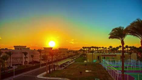 Sonnenuntergang-In-Hurghada,-ägypten-In-Der-Nähe-Der-Resorts-Und-Hotels---Zeitraffer