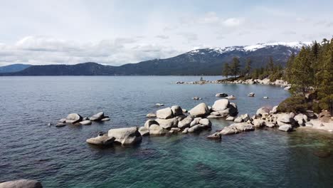Lake-Tahoe-Winter,-Travel,-Tourism;-Aerial-Reverse-Shot