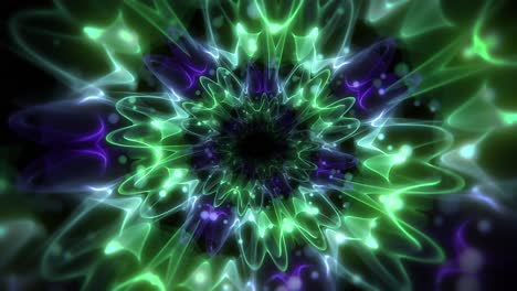 Digital-abstract-animation-of-purple-and-green-ethereal-swirling-glowing-cosmic-tunnel