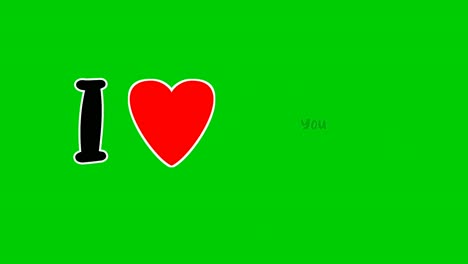 Animationskarikatur-Sagen,-Ich-Liebe-Dich-Mit-Herzsymbol-Auf-Grünem-Bildschirmhintergrund