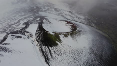 Aerial-view-of-apple-crater-in-Iceland-during-a-cloudy-day