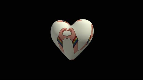 LGBT-white-3D-heart-with-hands-making-love-symbol-as-texture-and-rotating-on-black-background