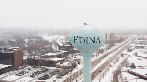 Aerial,-Edina-water-tower-in-Minnesota-during-winter-season