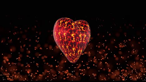 3D-burning-glowing-heart-rotating-in-loop-with-incandescent-sparkles-flying-on-black-background