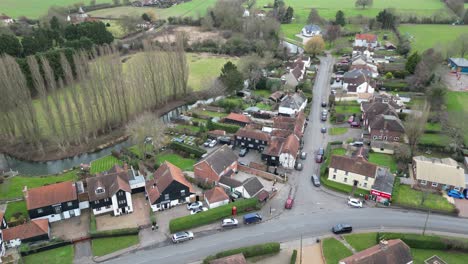 Fyfield-village-centre-Essex-UK-Drone,-Aerial,-view-from-air,-birds-eye-view