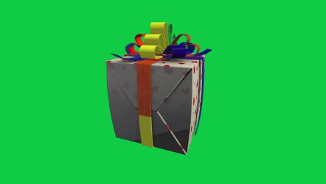 LGBT-rotating-3D-gift-box-with-red-hearts-on-wrapping-paper-with-green-screen-for-chroma-key-in-background