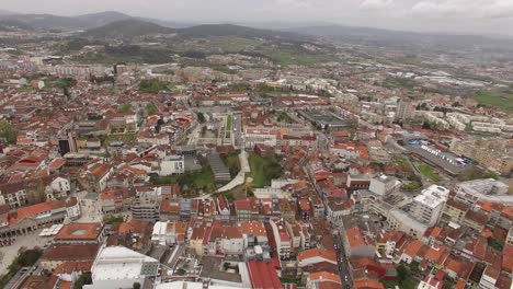 Aerial-From-Historic-City-Center-in-Braga-City-Portugal