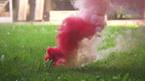 Slow-motion-shot-with-smoke-grenade-in-grass