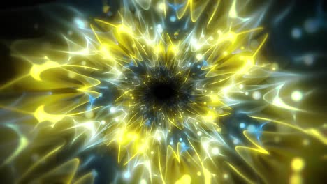 Digital-abstract-animation-of-blue-and-yellow-ethereal-swirling-cosmic-tunnel