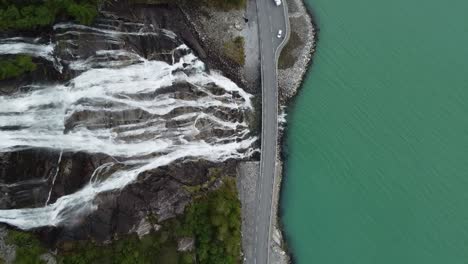 Furedalfossen-waterfall-by-drone-in-Norway-Europe